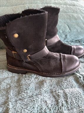 Women's Black Suede Italian Leather Ankle Boots with Strap Detail